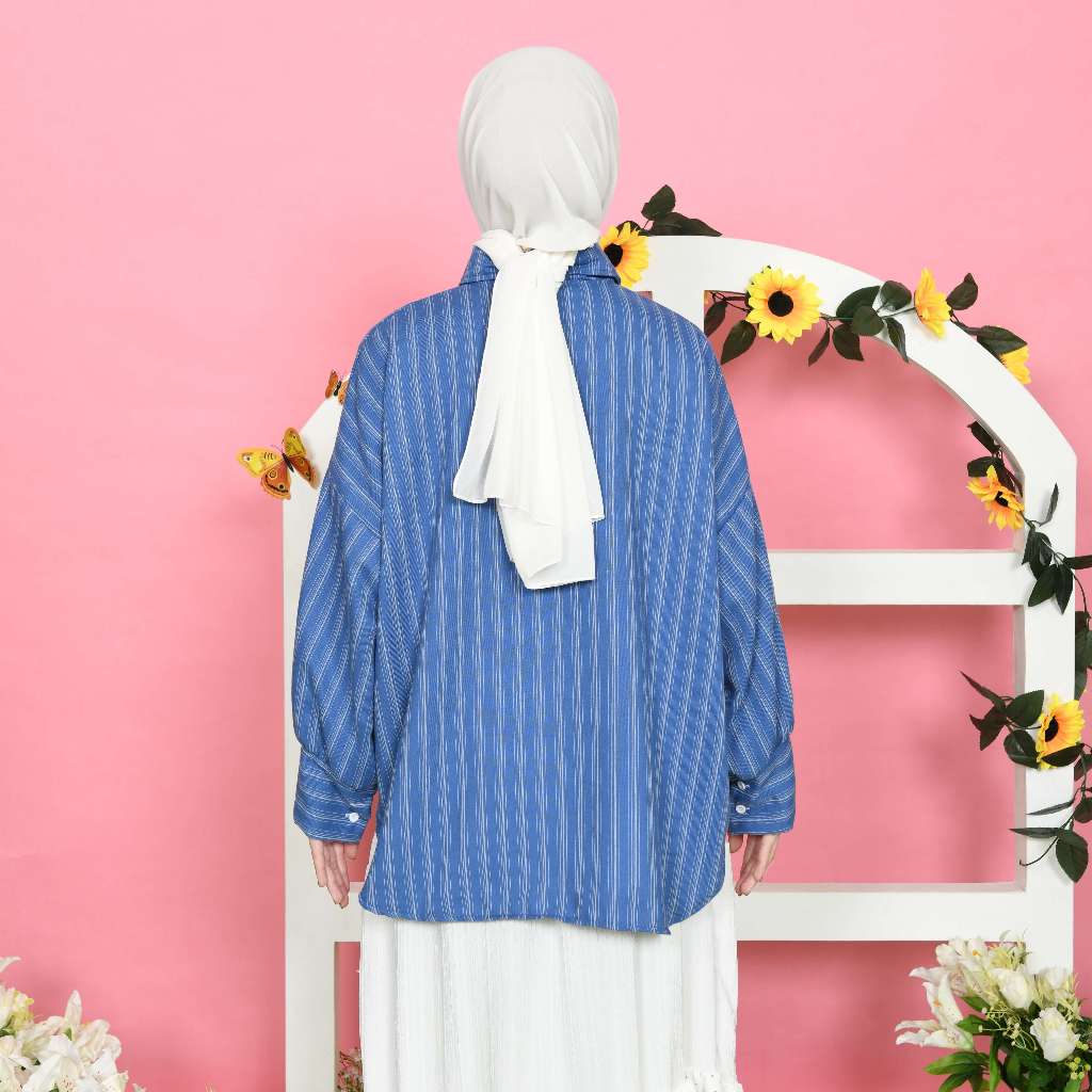 Mybamus Della Oversize Shirt – Kemeja Soft Jeans Wanita – Kemeja Oversize Stripe – Kemeja Katun