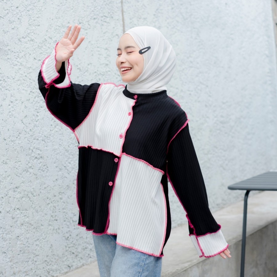Sherly Top Knit Oversize - Atasan Wanita Kekinian - Outer Knit Lengan Panjang