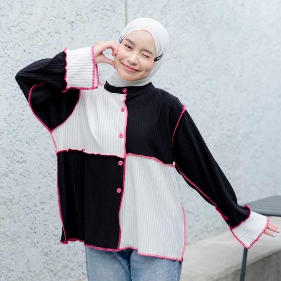 Sherly Top Knit Oversize - Atasan Wanita Kekinian - Outer Knit Lengan Panjang