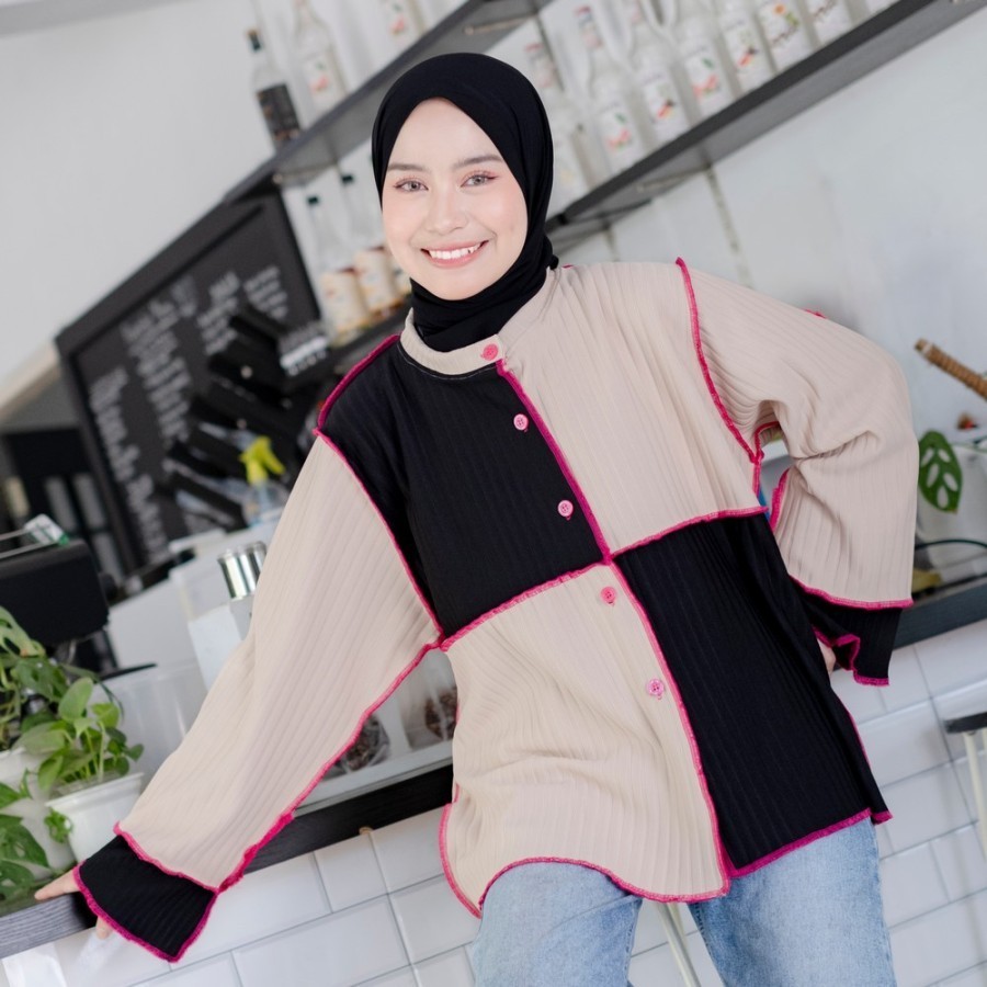 Sherly Top Knit Oversize - Atasan Wanita Kekinian - Outer Knit Lengan Panjang