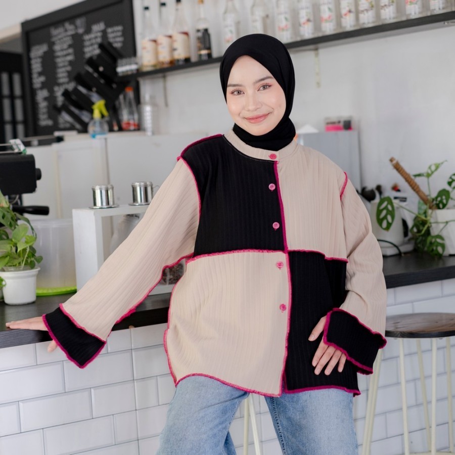 Sherly Top Knit Oversize - Atasan Wanita Kekinian - Outer Knit Lengan Panjang