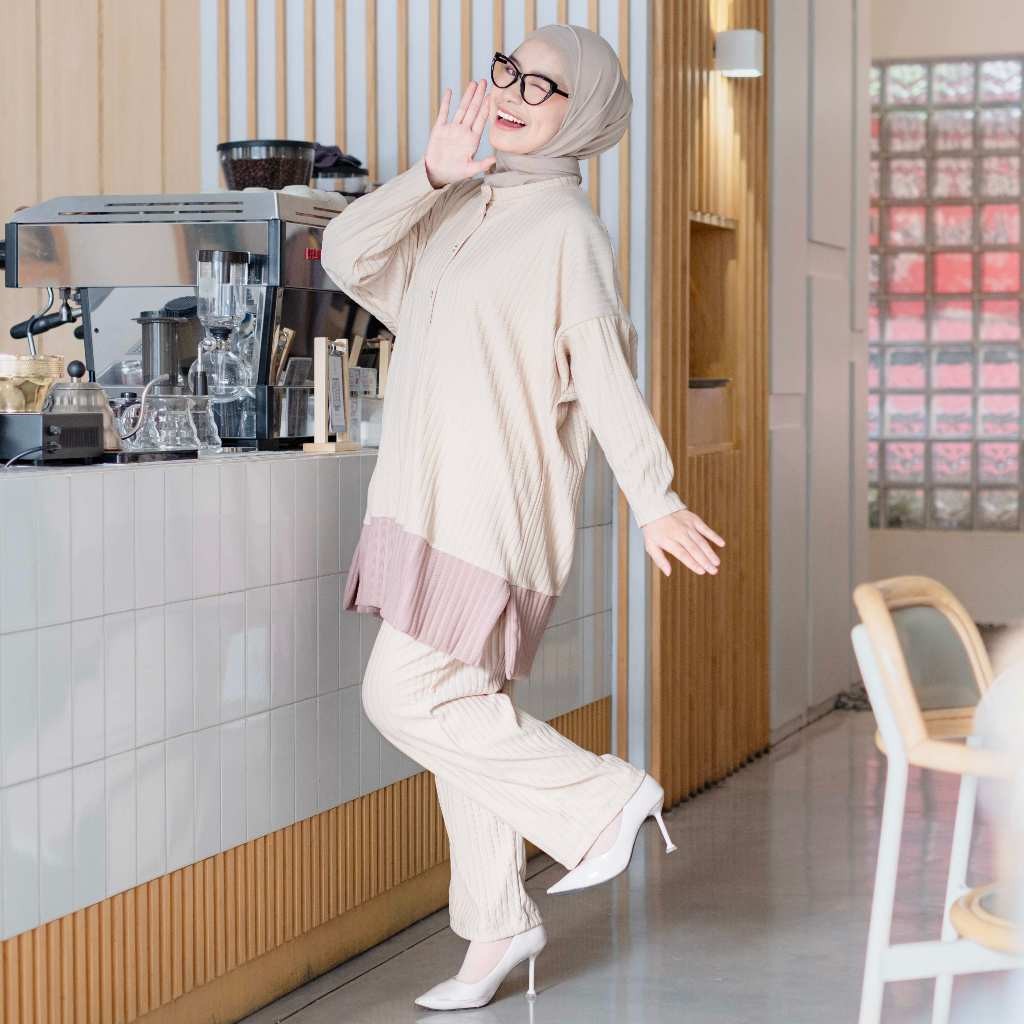 Gyna One Set Knit Oversize - Setelan Bigsize - Setelan Busui - Atasan Dan Celana - Setelan Hornet