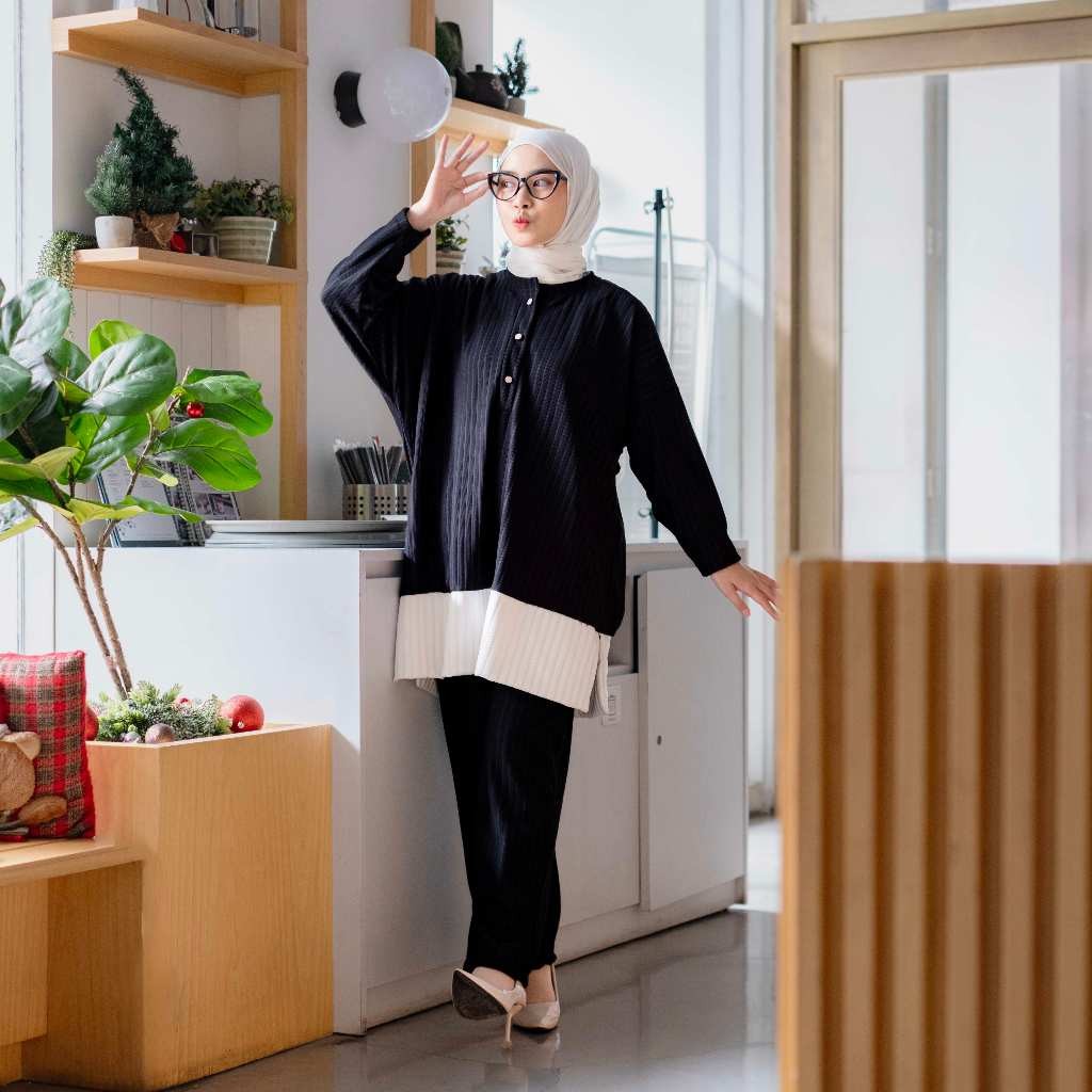 Gyna One Set Knit Oversize - Setelan Bigsize - Setelan Busui - Atasan Dan Celana - Setelan Hornet