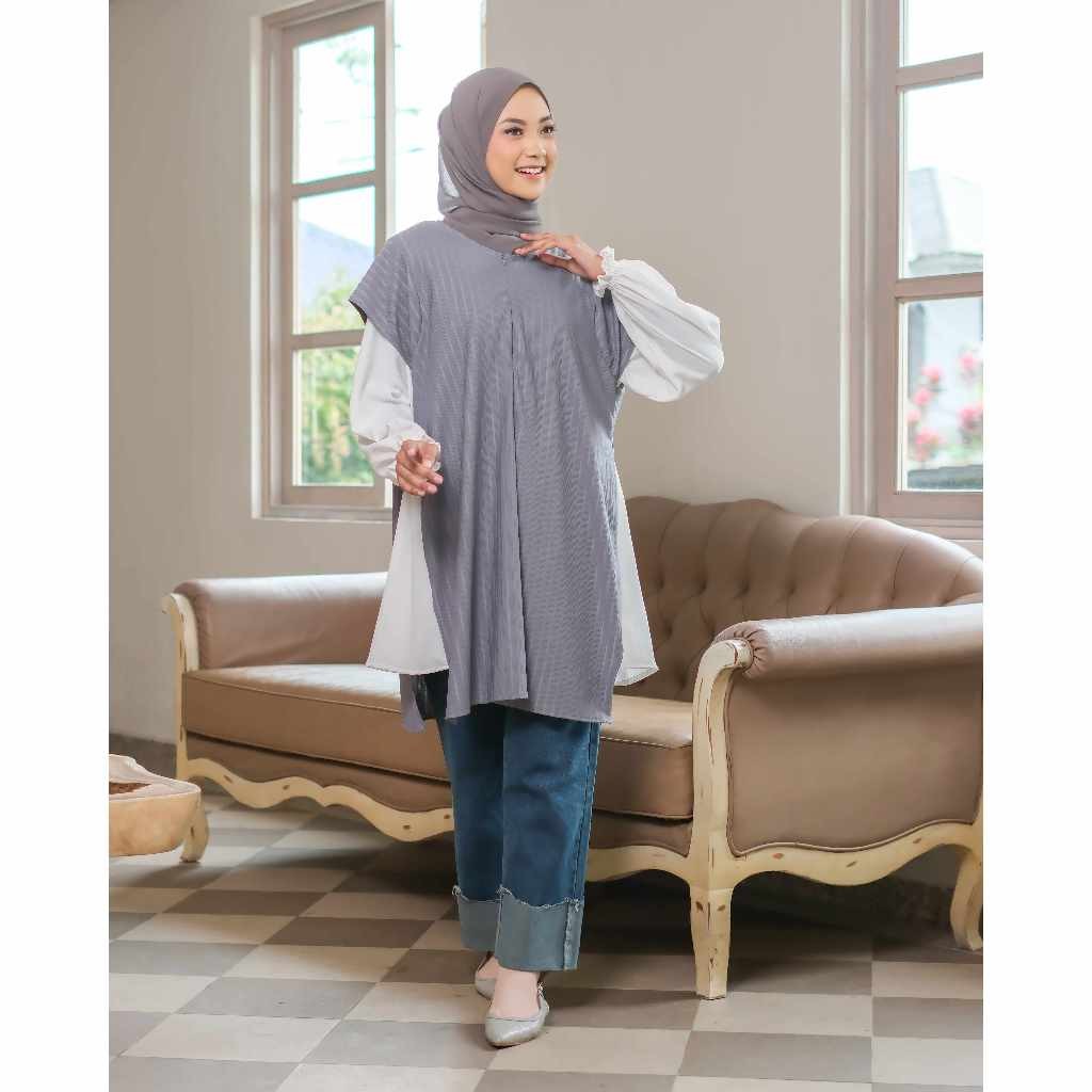 Gemma Two In One Tunic - Atasan Muslim Wanita - Atasan Wanita Lengan Panjang - Blouse Kekinian