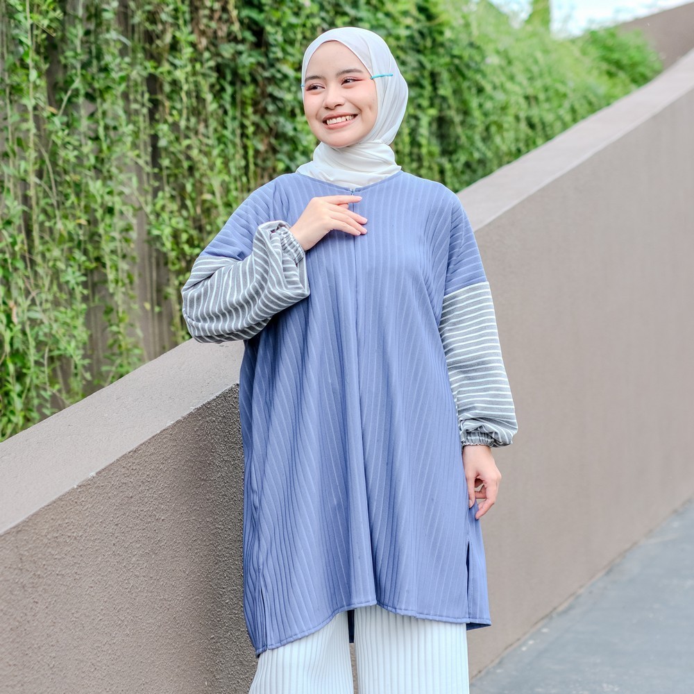 Mybamus Dasha Stripe Tunik Oversize – Atasan Knit Jumbo Wanita – Atasan Lengan Panjang Size Plus
