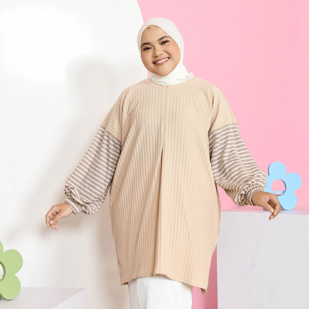 Mybamus Dasha Stripe Tunik Oversize – Atasan Knit Jumbo Wanita – Atasan Lengan Panjang Size Plus