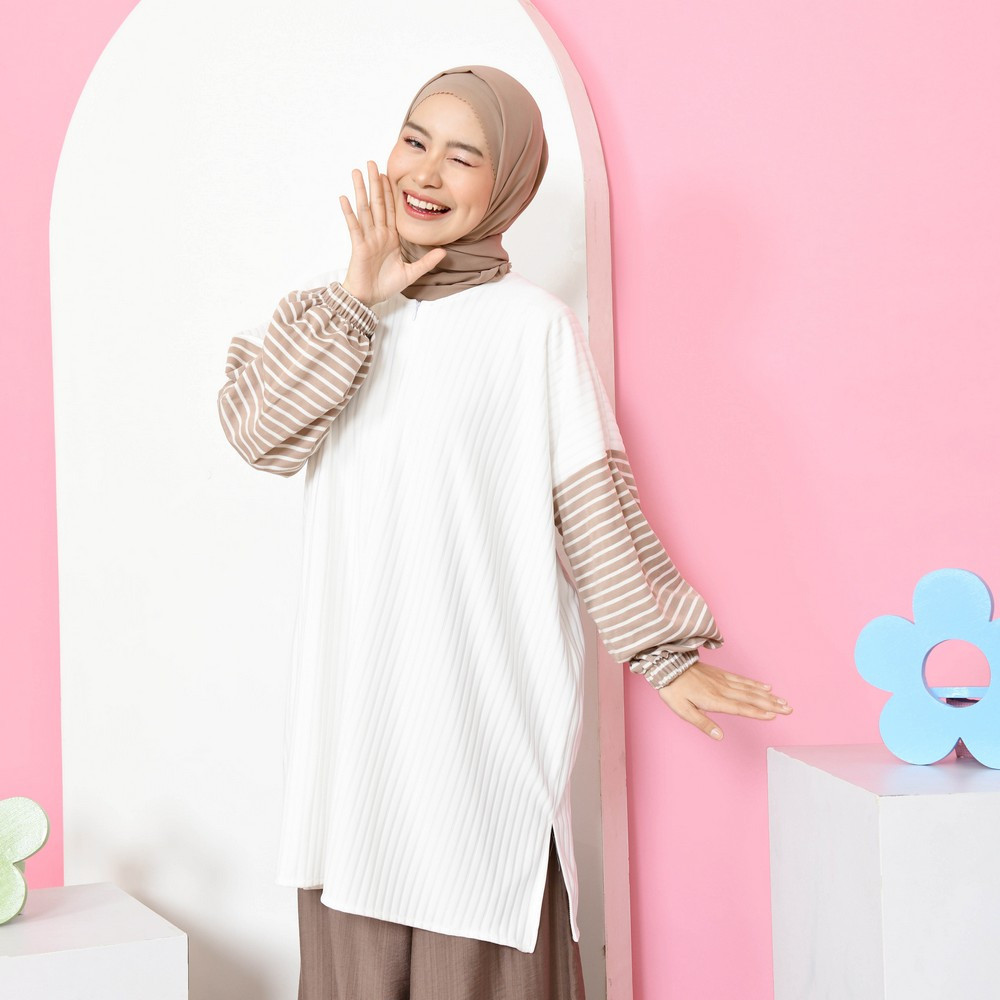Mybamus Dasha Stripe Tunik Oversize – Atasan Knit Jumbo Wanita – Atasan Lengan Panjang Size Plus