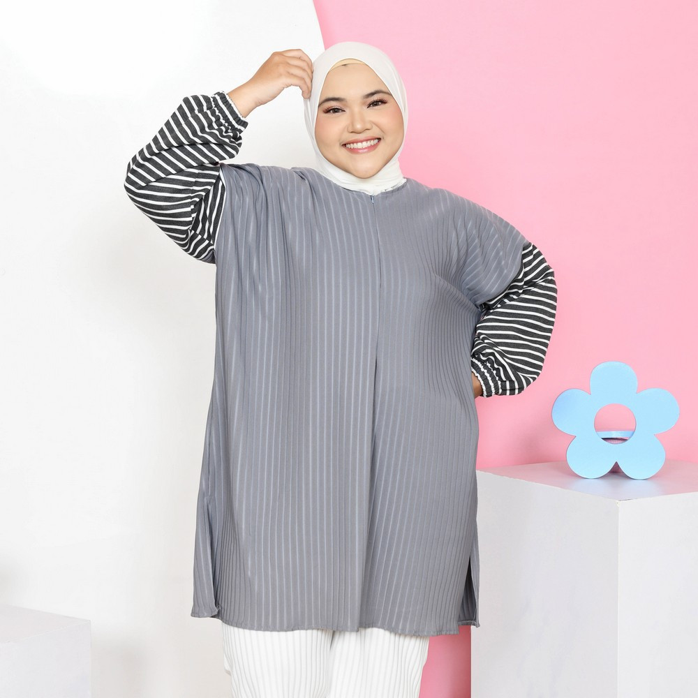 Mybamus Dasha Stripe Tunik Oversize – Atasan Knit Jumbo Wanita – Atasan Lengan Panjang Size Plus