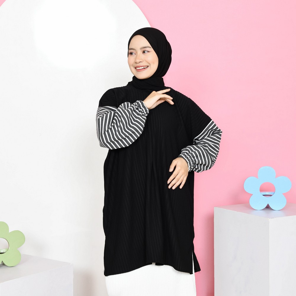 Mybamus Dasha Stripe Tunik Oversize – Atasan Knit Jumbo Wanita – Atasan Lengan Panjang Size Plus