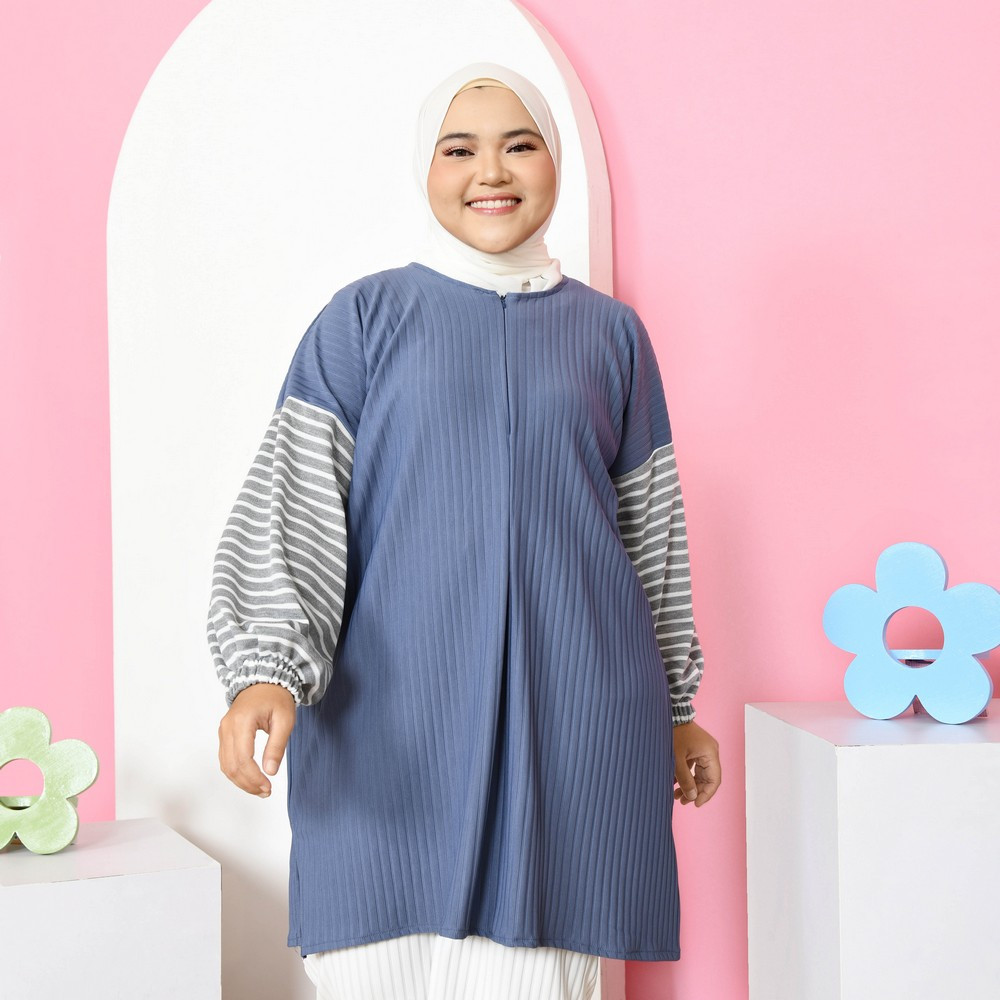 Mybamus Dasha Stripe Tunik Oversize – Atasan Knit Jumbo Wanita – Atasan Lengan Panjang Size Plus