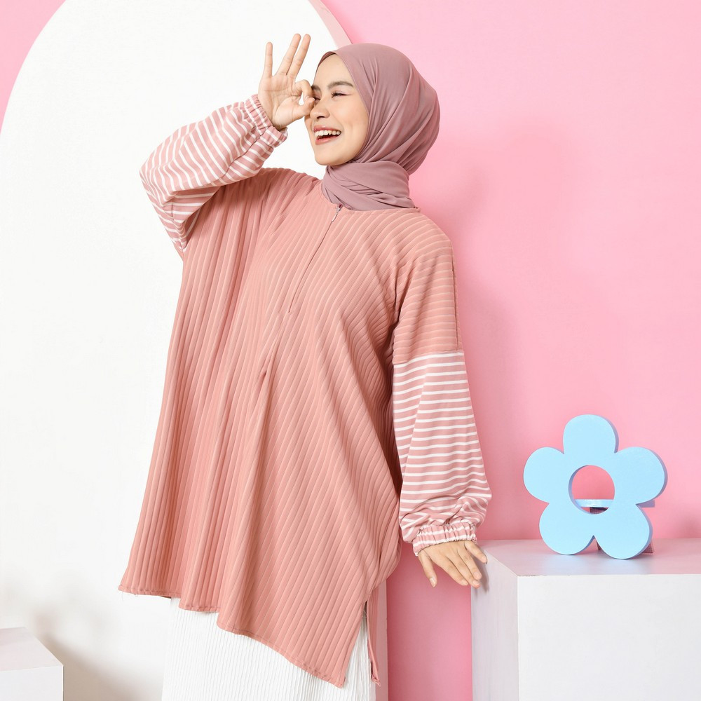 Mybamus Dasha Stripe Tunik Oversize – Atasan Knit Jumbo Wanita – Atasan Lengan Panjang Size Plus