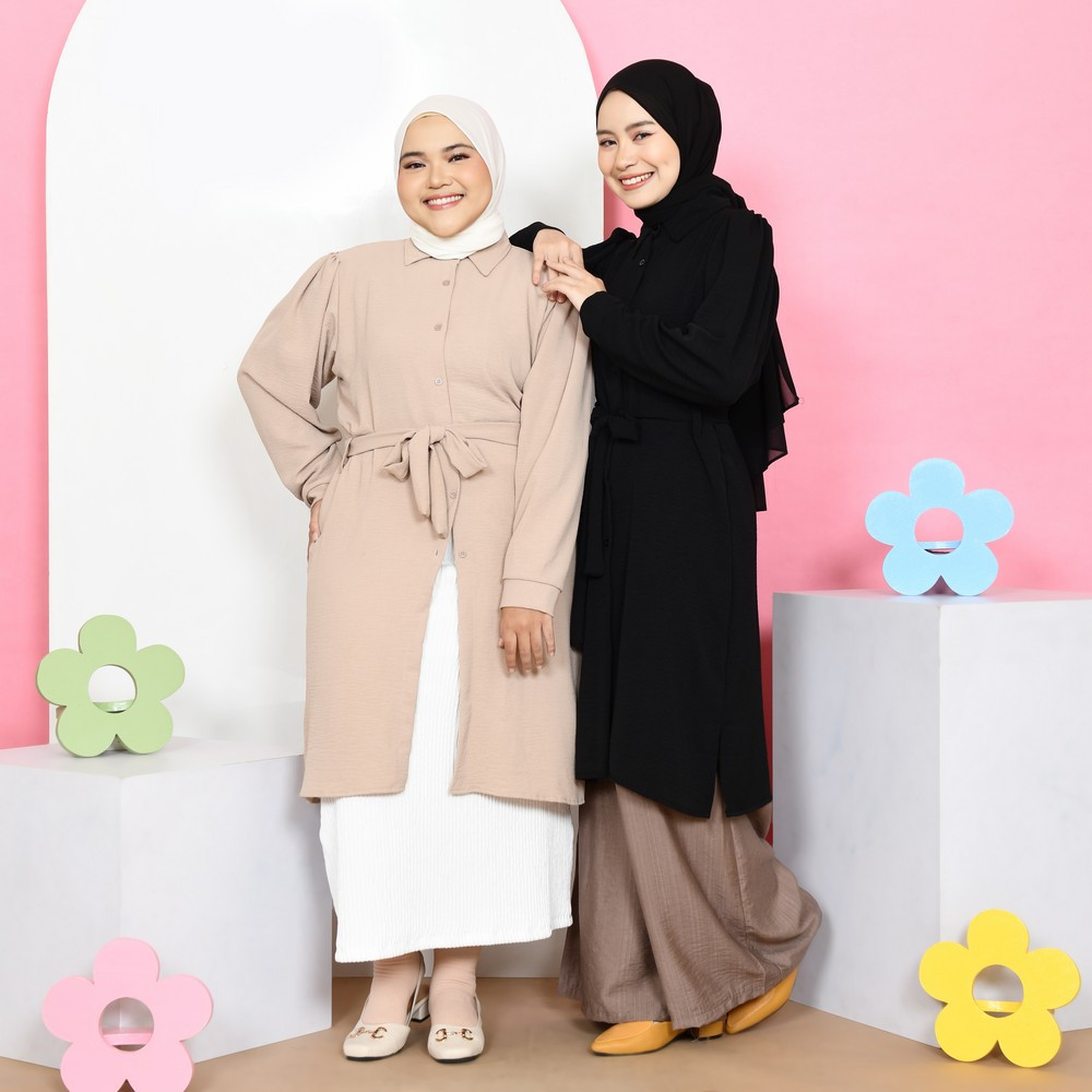 Veona Midi Dress - Kemeja Balloon Panjang - Kemeja Kerja