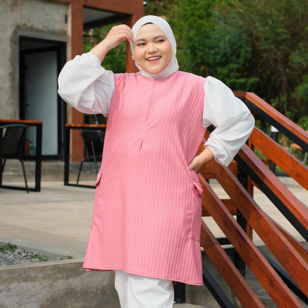 Siselyo Shania Pocket Cargo Tunik - Tunik Knit Bigsize - Atasan Jumbo Wanita - Baju Muslim Size Plus