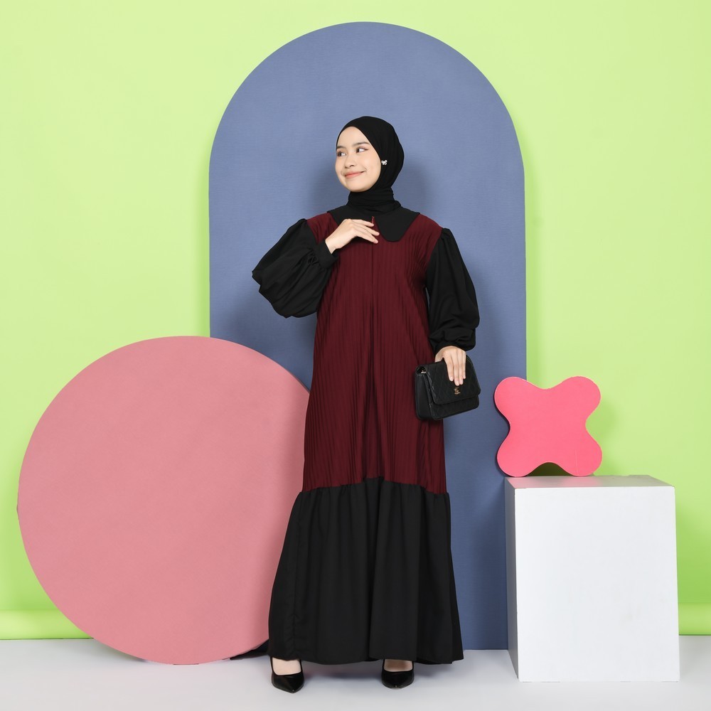 Jinny Collar Dress - Dress Lengan Balon - Gamis Sleting - Dress Lebaran Panjang Kekinian