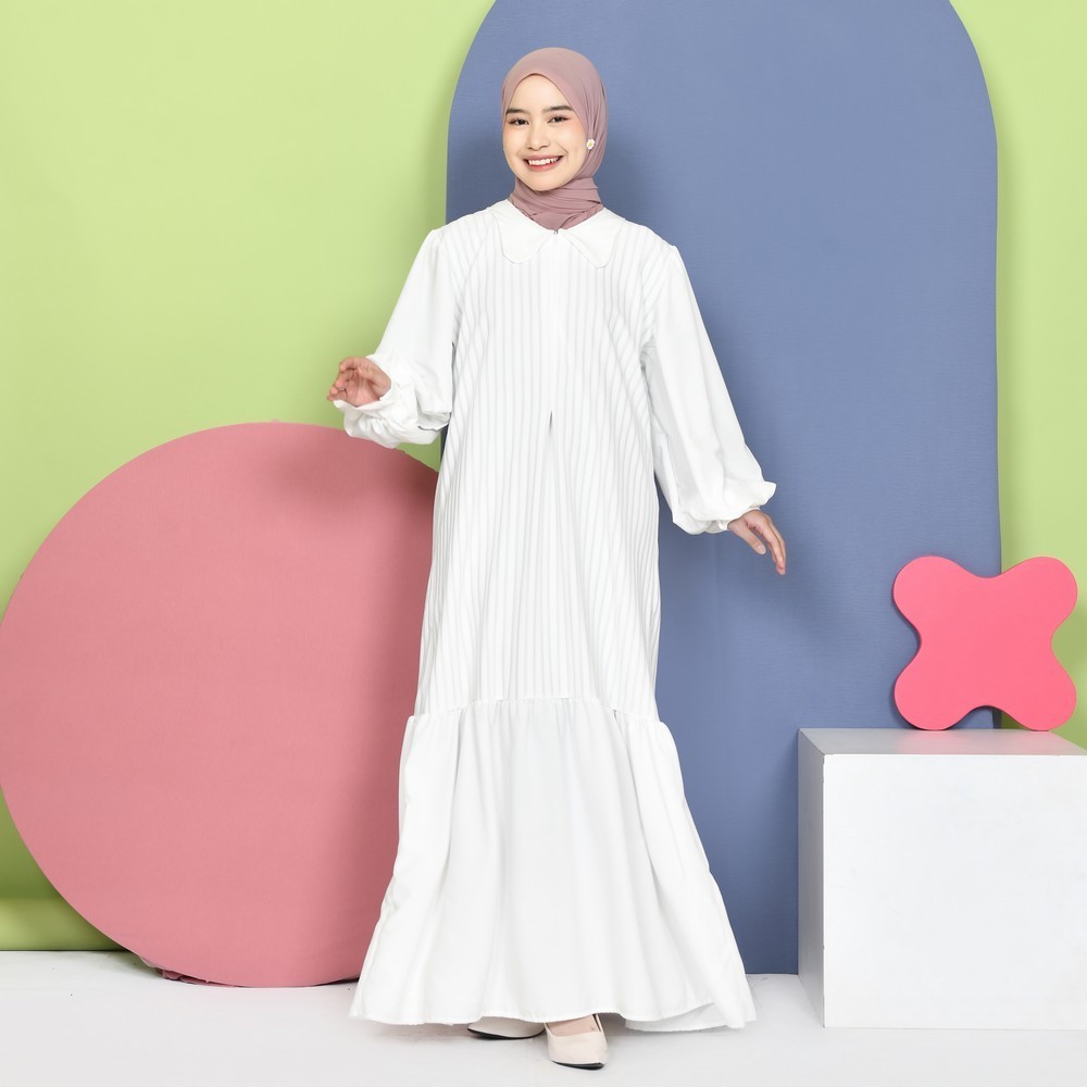 Jinny Collar Dress - Dress Lengan Balon - Gamis Sleting - Dress Lebaran Panjang Kekinian