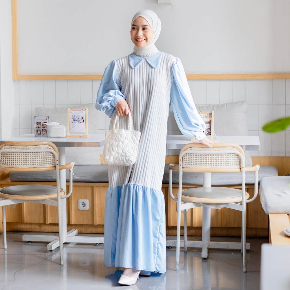 Jinny Collar Dress - Dress Lengan Balon - Gamis Sleting - Dress Lebaran Panjang Kekinian