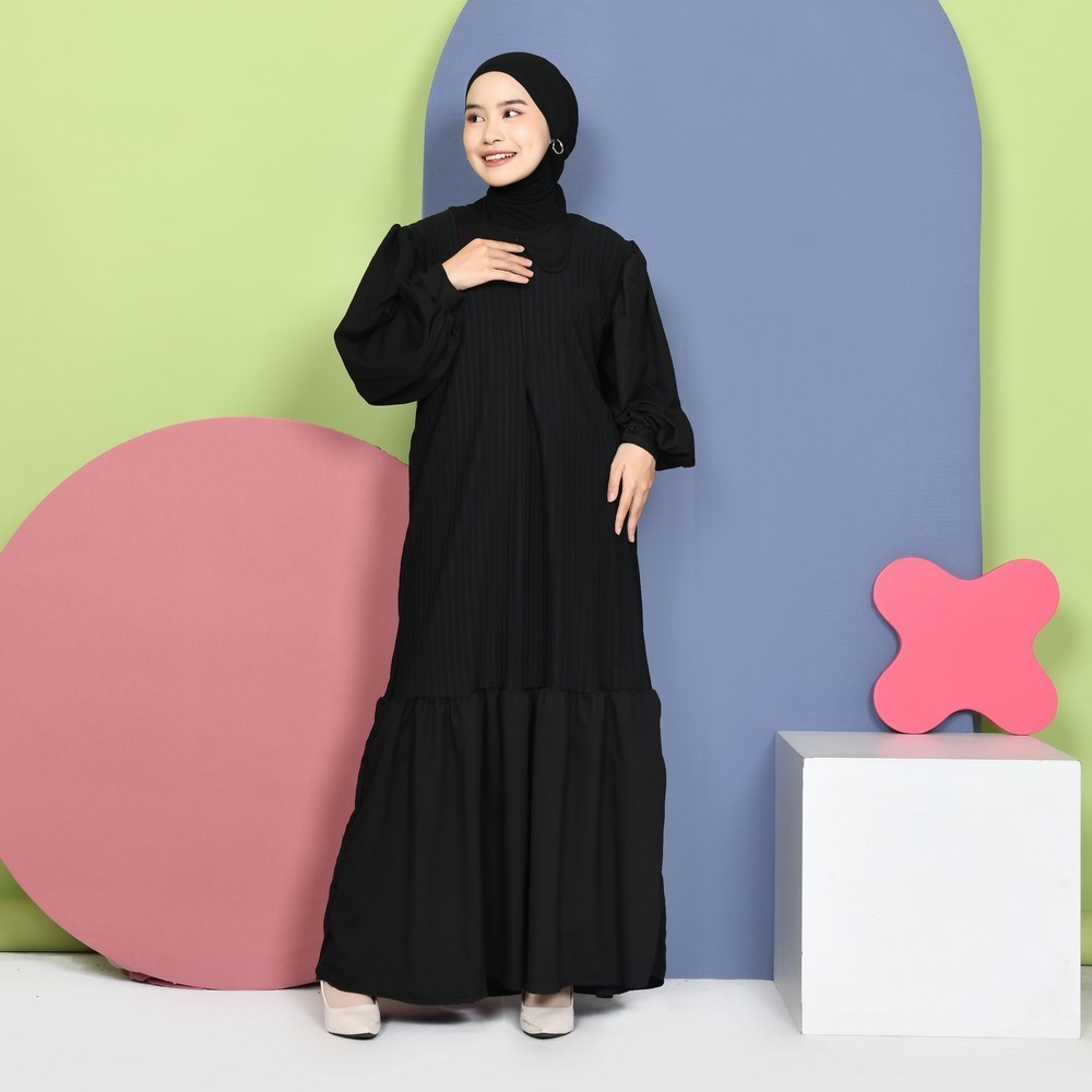 Jinny Collar Dress - Dress Lengan Balon - Gamis Sleting - Dress Lebaran Panjang Kekinian