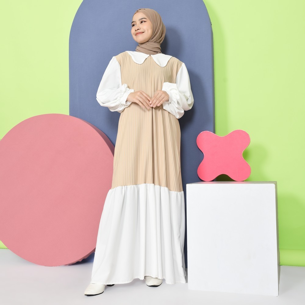 Jinny Collar Dress - Dress Lengan Balon - Gamis Sleting - Dress Lebaran Panjang Kekinian