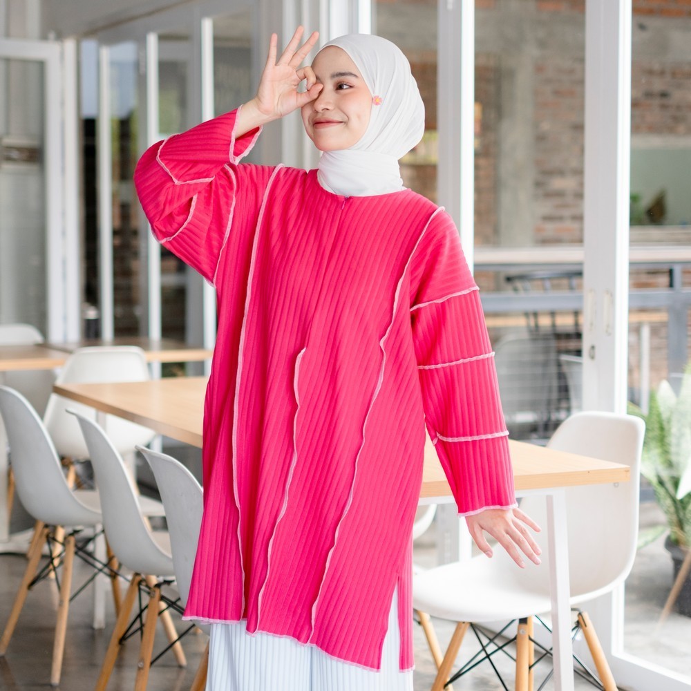 Kanza Playfull Tunik Knit - Atasan Kekinian - Atasan Wanita Knitted - Blouse Panjang
