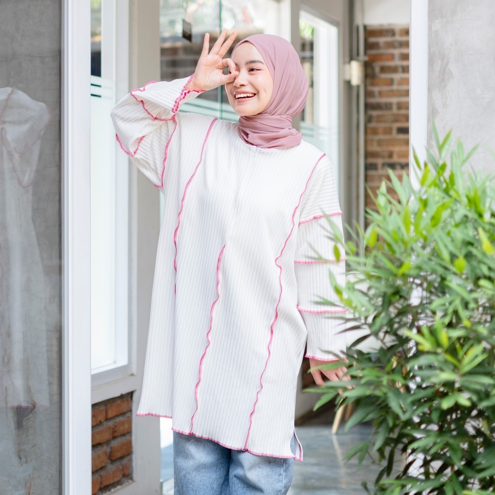 Kanza Playfull Tunik Knit - Atasan Kekinian - Atasan Wanita Knitted - Blouse Panjang