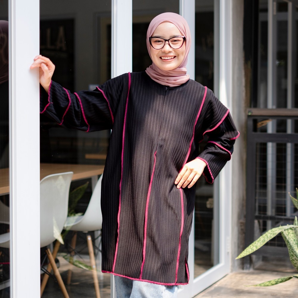 Kanza Playfull Tunik Knit - Atasan Kekinian - Atasan Wanita Knitted - Blouse Panjang