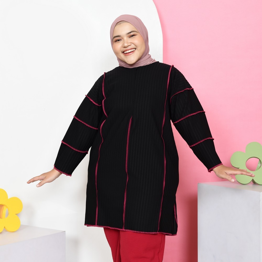 Kanza Playfull Tunik Knit - Atasan Kekinian - Atasan Wanita Knitted - Blouse Panjang