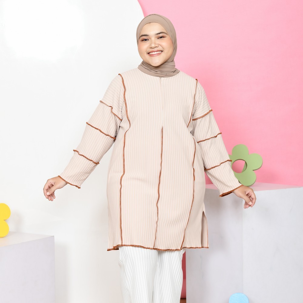 Kanza Playfull Tunik Knit - Atasan Kekinian - Atasan Wanita Knitted - Blouse Panjang