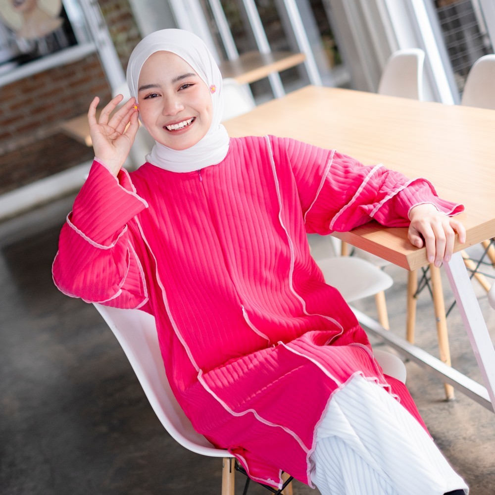 Kanza Playfull Tunik Knit - Atasan Kekinian - Atasan Wanita Knitted - Blouse Panjang