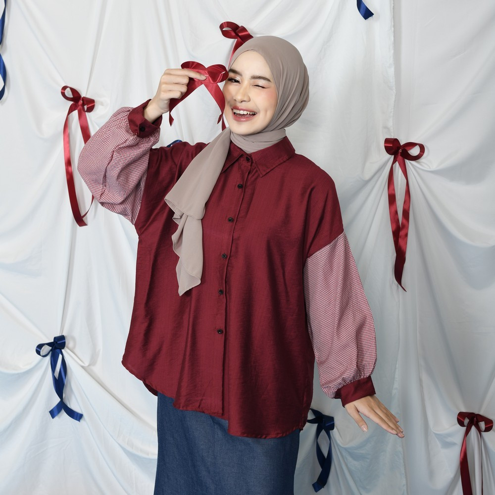 Alicia Mix Shirt – Kemeja Wanita Kekinian – Kemeja Lengan Panjang Wanita - Kemeja Big Size