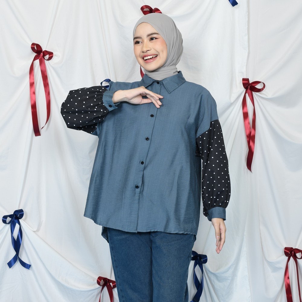 Alicia Mix Shirt – Kemeja Wanita Kekinian – Kemeja Lengan Panjang Wanita - Kemeja Big Size