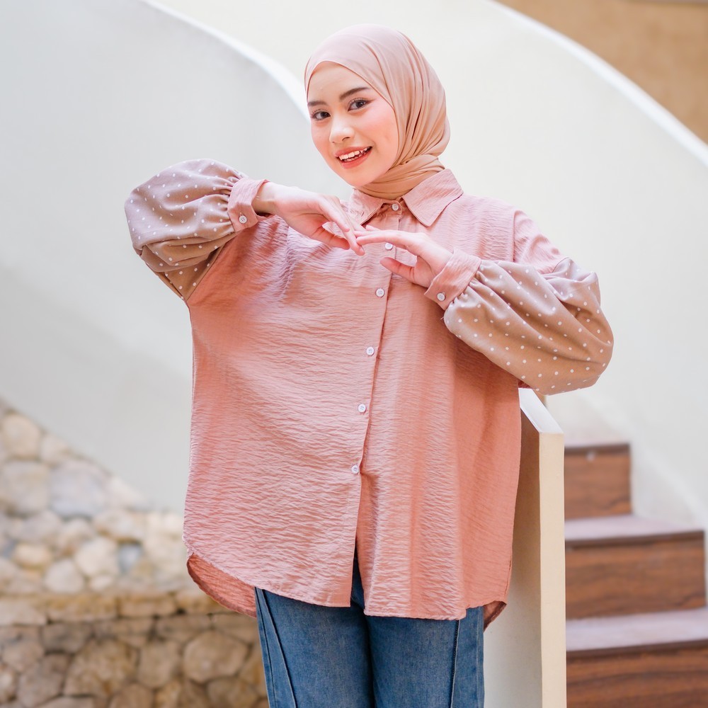 Alicia Mix Shirt – Kemeja Wanita Kekinian – Kemeja Lengan Panjang Wanita - Kemeja Big Size