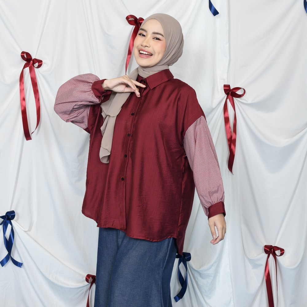 Alicia Mix Shirt – Kemeja Wanita Kekinian – Kemeja Lengan Panjang Wanita - Kemeja Big Size