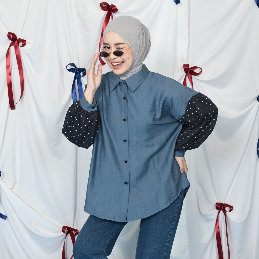 Alicia Mix Shirt – Kemeja Wanita Kekinian – Kemeja Lengan Panjang Wanita - Kemeja Big Size