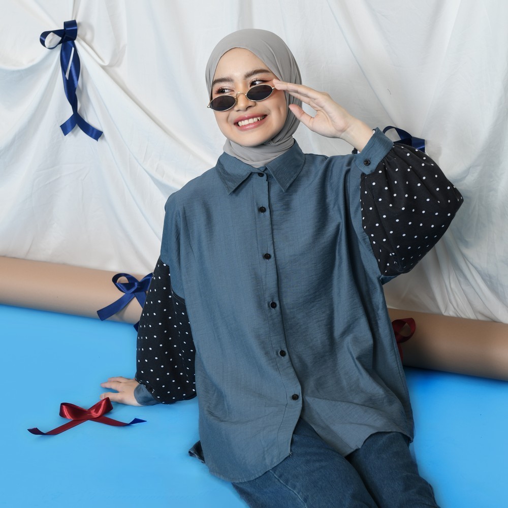 Alicia Mix Shirt – Kemeja Wanita Kekinian – Kemeja Lengan Panjang Wanita - Kemeja Big Size