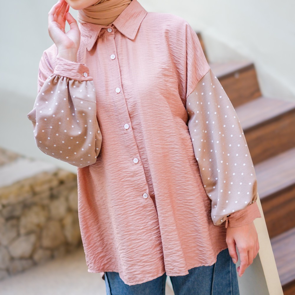 Alicia Mix Shirt – Kemeja Wanita Kekinian – Kemeja Lengan Panjang Wanita - Kemeja Big Size