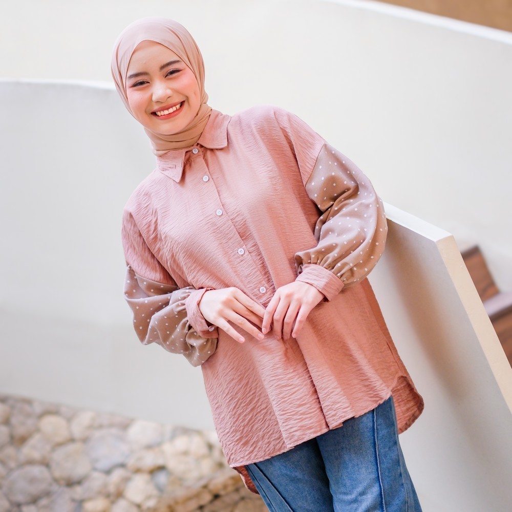 Alicia Mix Shirt – Kemeja Wanita Kekinian – Kemeja Lengan Panjang Wanita - Kemeja Big Size