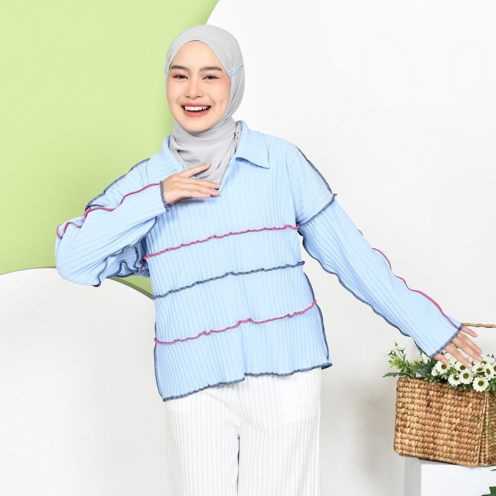 Mybamus Yuna Playfull Knit Tops – Atasan Muslim Wanita – Blus Knit Lengan Panjang