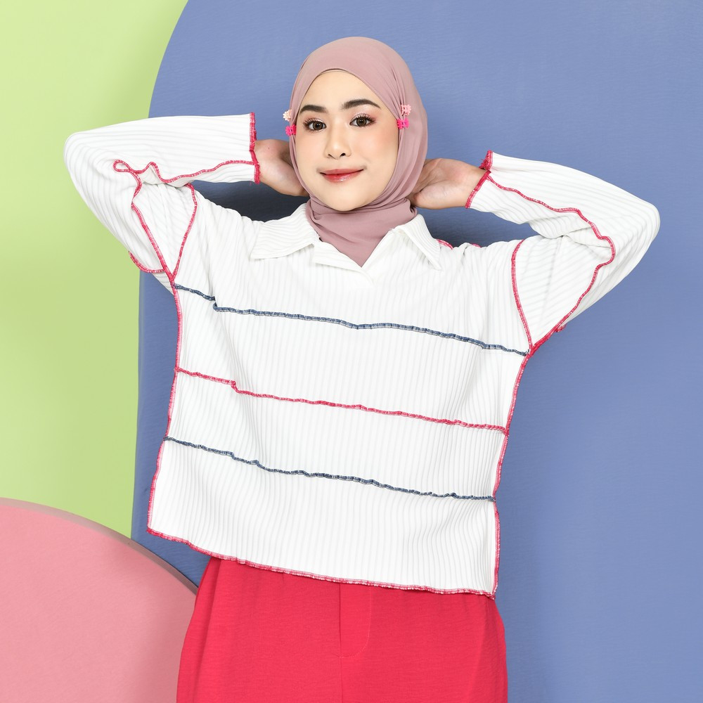 Mybamus Yuna Playfull Knit Tops – Atasan Muslim Wanita – Blus Knit Lengan Panjang