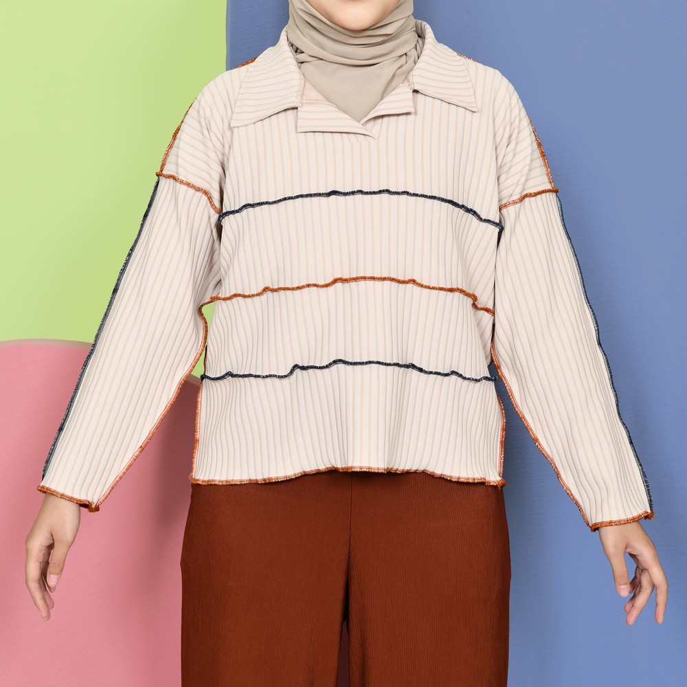 Mybamus Yuna Playfull Knit Tops – Atasan Muslim Wanita – Blus Knit Lengan Panjang