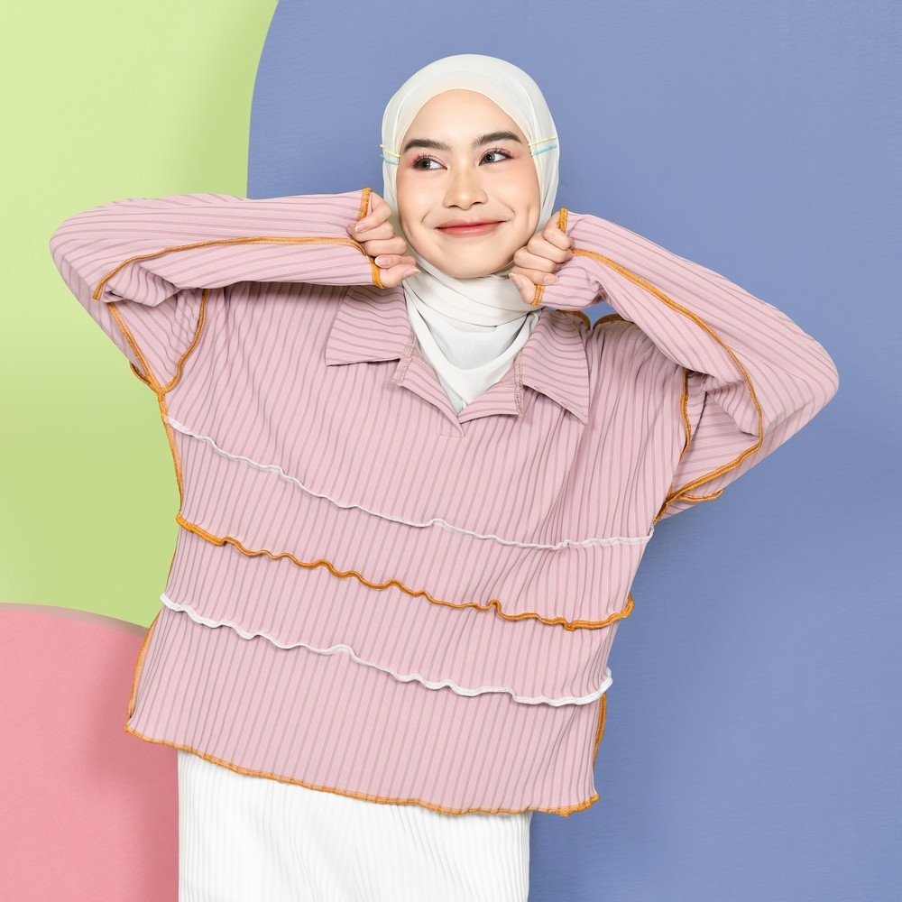 Mybamus Yuna Playfull Knit Tops – Atasan Muslim Wanita – Blus Knit Lengan Panjang