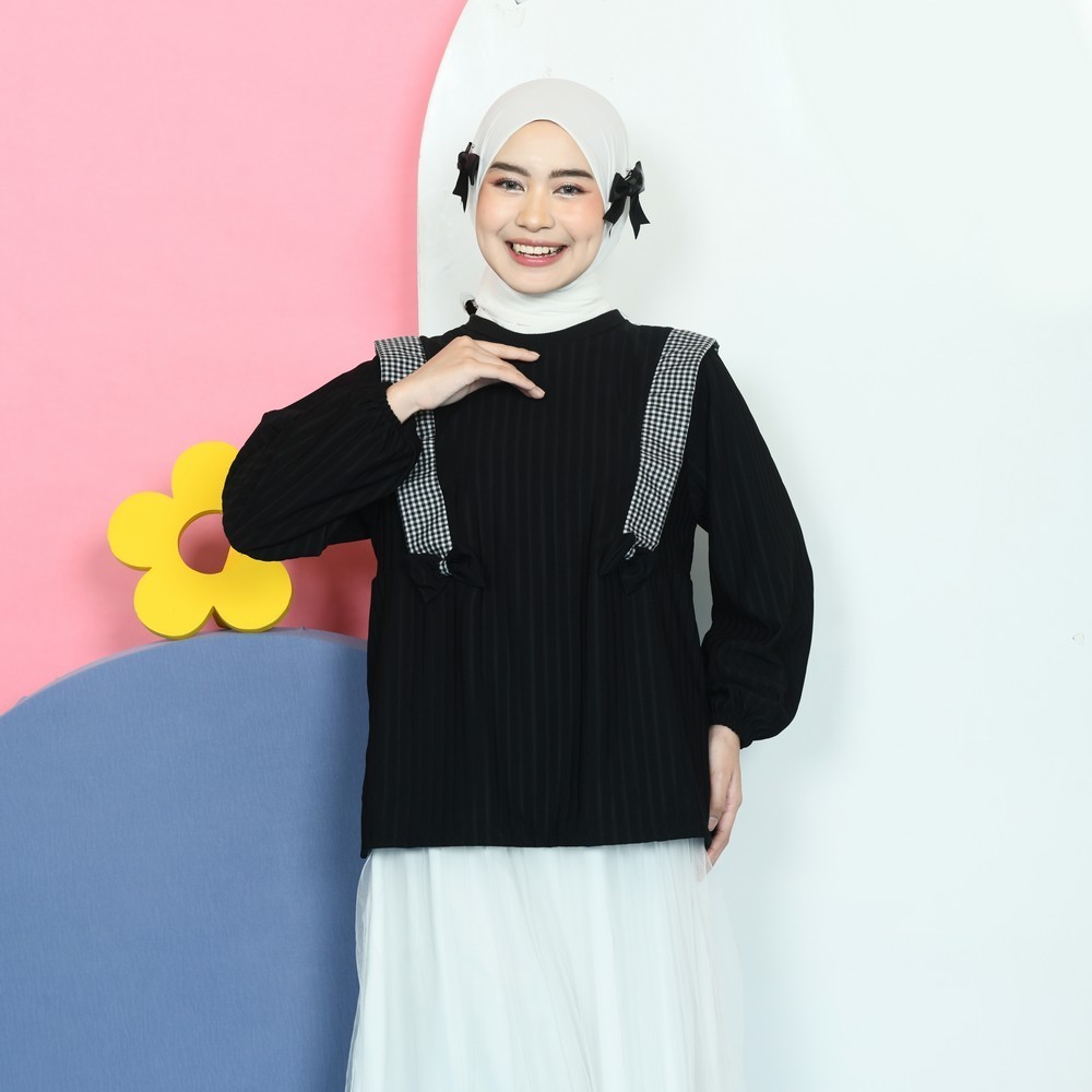 Nima Knit Tops Atasan Muslim Wanita Blouse Coquette Pita Kekinian
