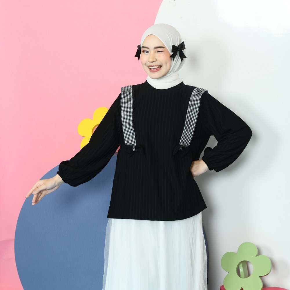 Nima Knit Tops Atasan Muslim Wanita Blouse Coquette Pita Kekinian