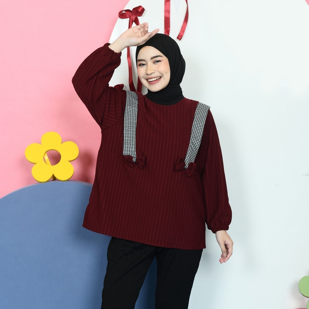 Nima Knit Tops Atasan Muslim Wanita Blouse Coquette Pita Kekinian