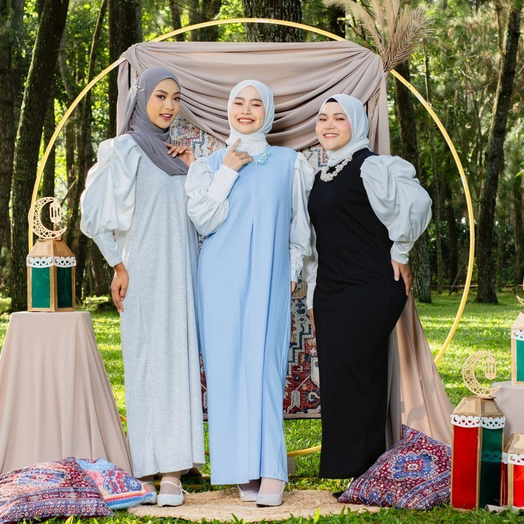 Mybamus Jasmine Puff Dress - Dress Lengan Balon - Gamis Sleting - Dress Panjang Kekinian