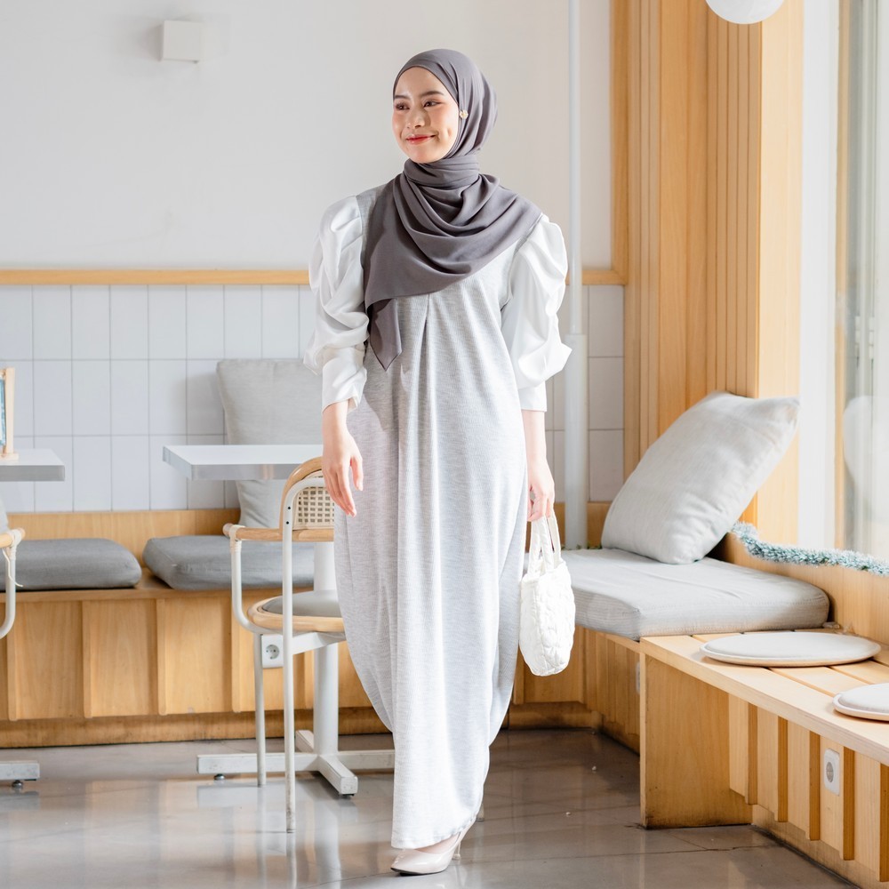 Mybamus Jasmine Puff Dress - Dress Lengan Balon - Gamis Sleting - Dress Panjang Kekinian