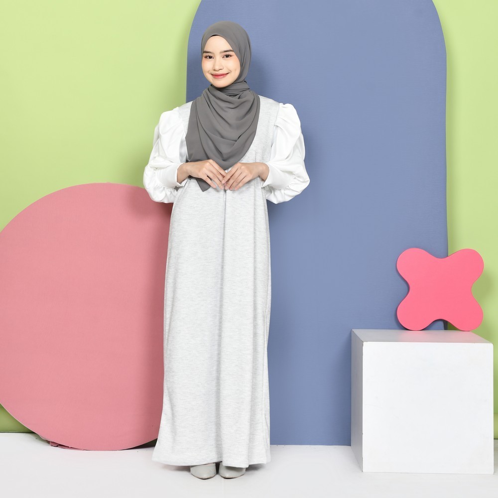 Mybamus Jasmine Puff Dress - Dress Lengan Balon - Gamis Sleting - Dress Panjang Kekinian