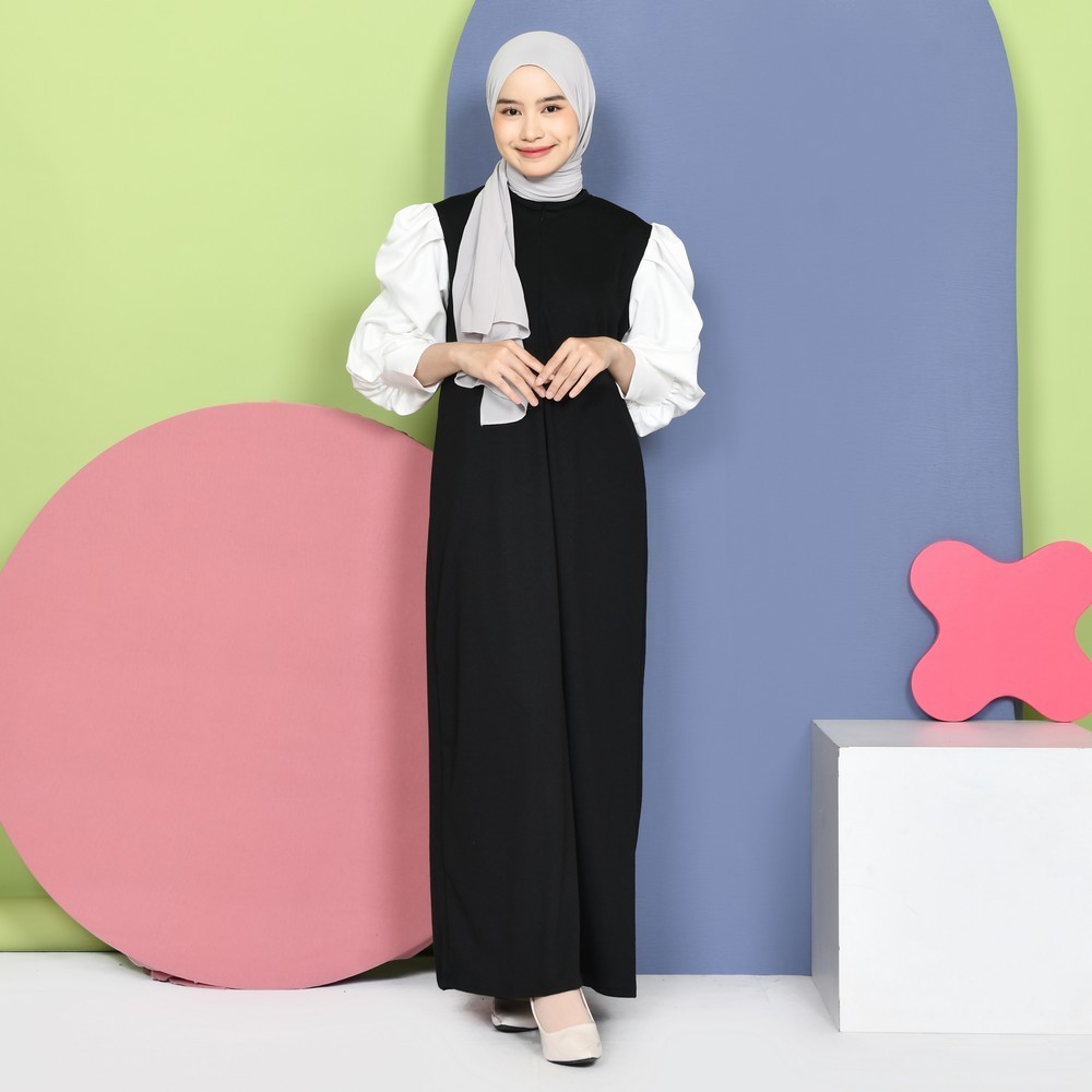 Mybamus Jasmine Puff Dress - Dress Lengan Balon - Gamis Sleting - Dress Panjang Kekinian