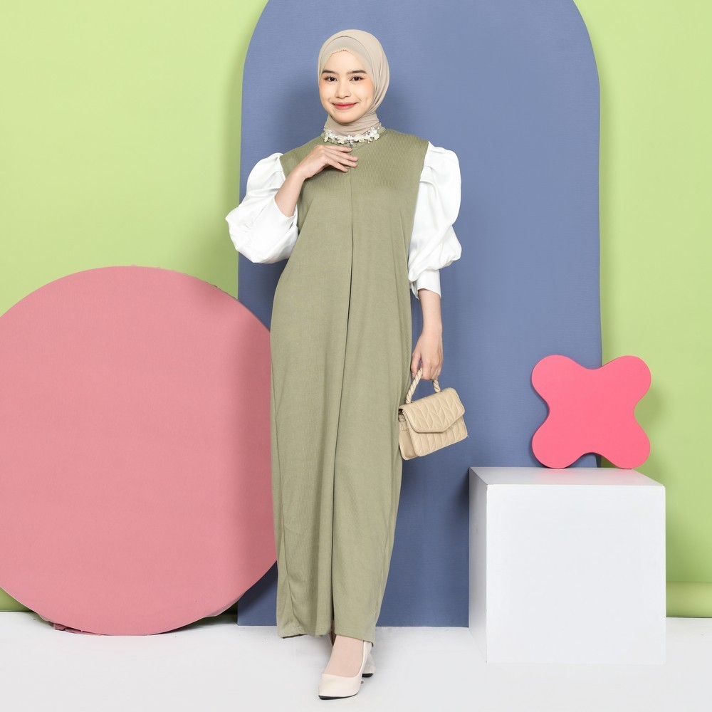 Mybamus Jasmine Puff Dress - Dress Lengan Balon - Gamis Sleting - Dress Panjang Kekinian