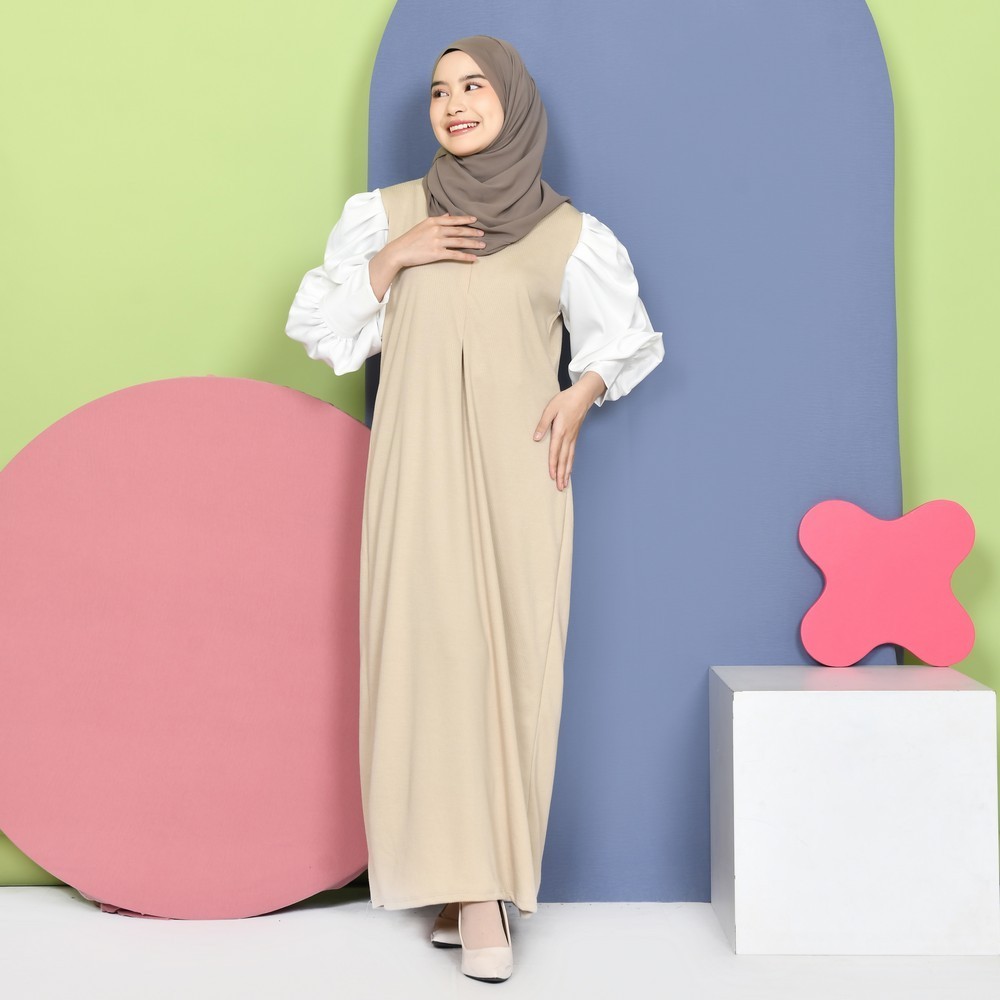 Mybamus Jasmine Puff Dress - Dress Lengan Balon - Gamis Sleting - Dress Panjang Kekinian