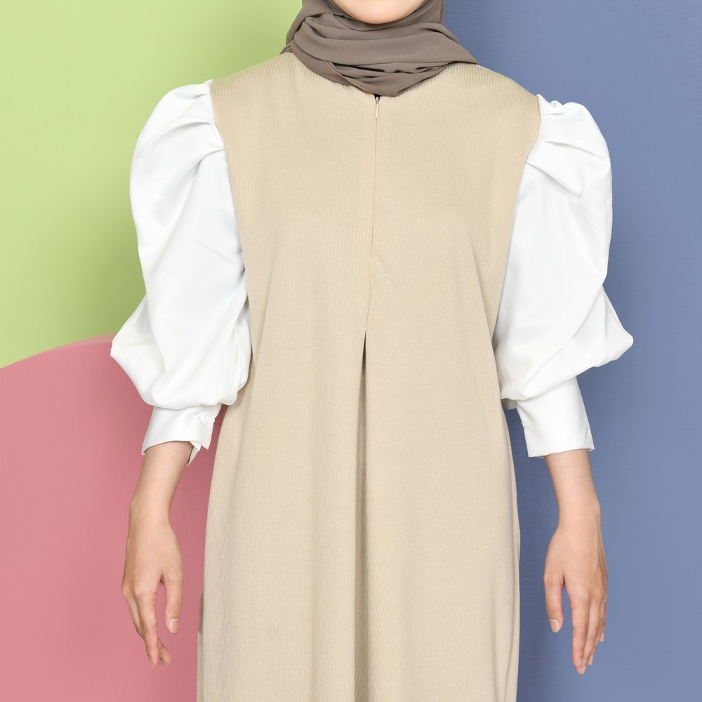 Mybamus Jasmine Puff Dress - Dress Lengan Balon - Gamis Sleting - Dress Panjang Kekinian